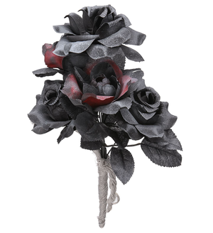 Bouquet Sposa Halloween con Rose Nere e Rosse Accessori Travestimento Carnevale - 03235