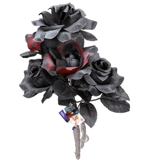 Bouquet Sposa Halloween con Rose Nere e Rosse Accessori Travestimento Carnevale - 03235