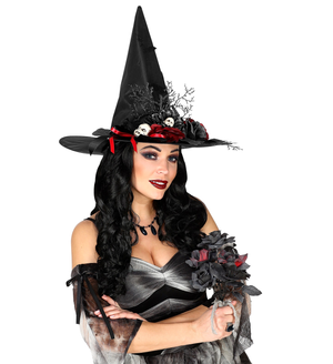Bouquet Sposa Halloween con Rose Nere e Rosse Accessori Travestimento Carnevale - 03235