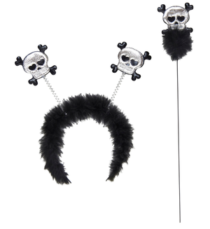 Set Cerchietto e Bacchetta Teschio con Ossa Accessori per Travestimento Carnevale Halloween - 1787k