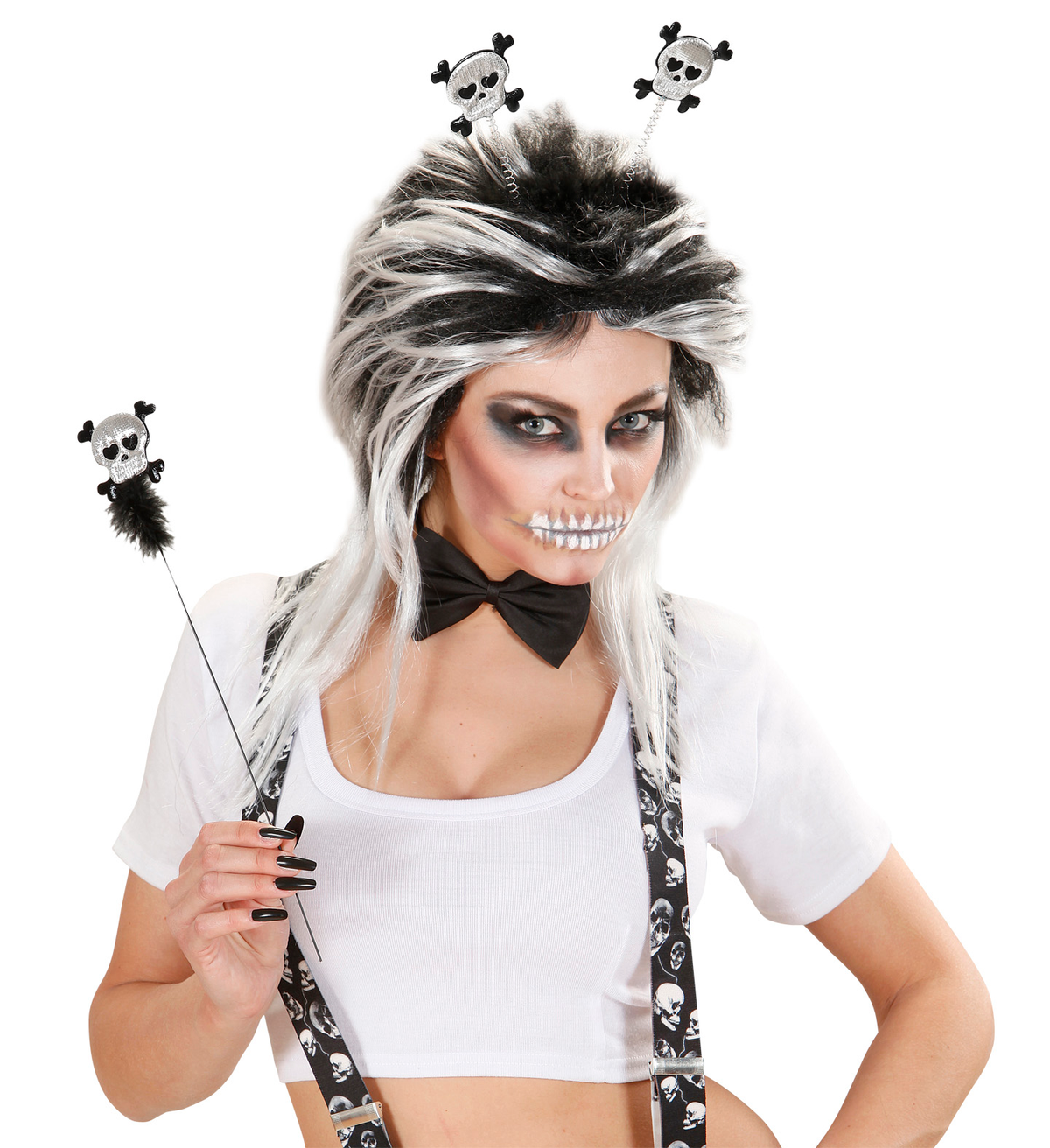 Set Cerchietto e Bacchetta Teschio con Ossa Accessori per Travestimento Carnevale Halloween - 1787k