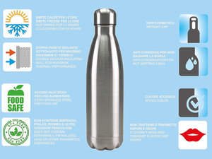 Bottiglia Termica H2o Borraccia in Acciaio Inox 750 Ml Isotermica 24h Fredda 12h Caldo - Ag1231
