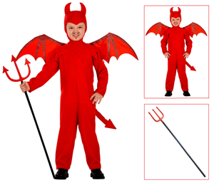 Vestito Carnevale con Accessori Diavolo Tridente Travestimento Halloween 5/7 Anni - 4192+5279d