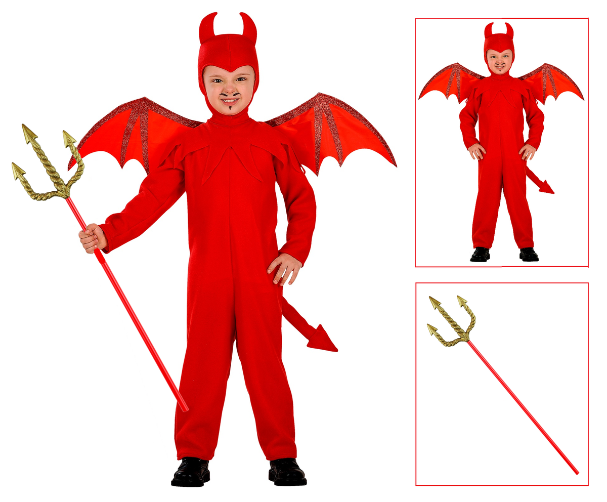 Vestito Carnevale con Accessori Diavolo Tridente Dorato Travestimento Halloween Bambino 5/7 Anni - 4192+24221
