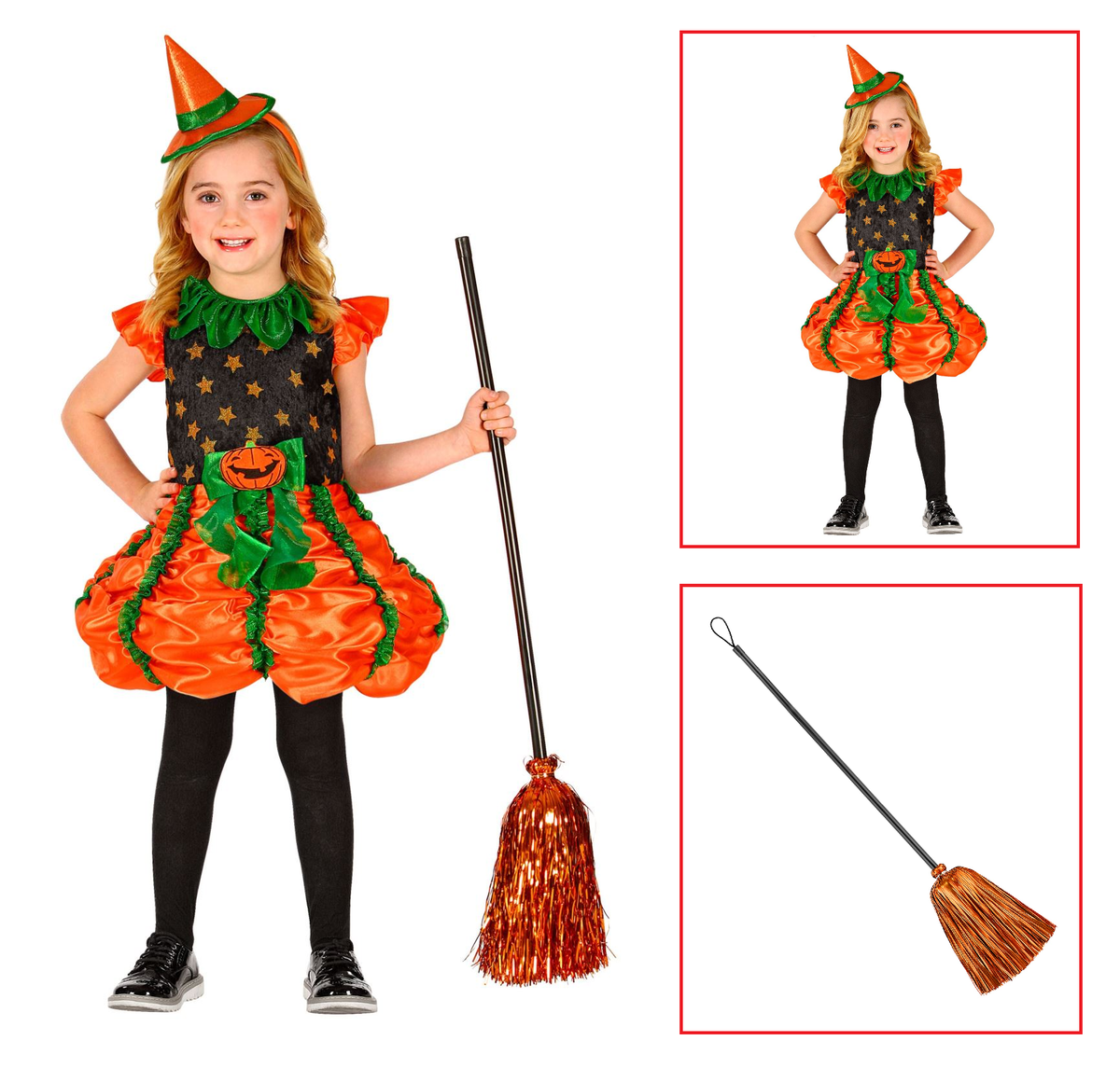 Costume con Accessori Strega Zucca Scopa con Fili di Lamé Travestimento Halloween Bambina 2/3 Anni - 0185+52776
