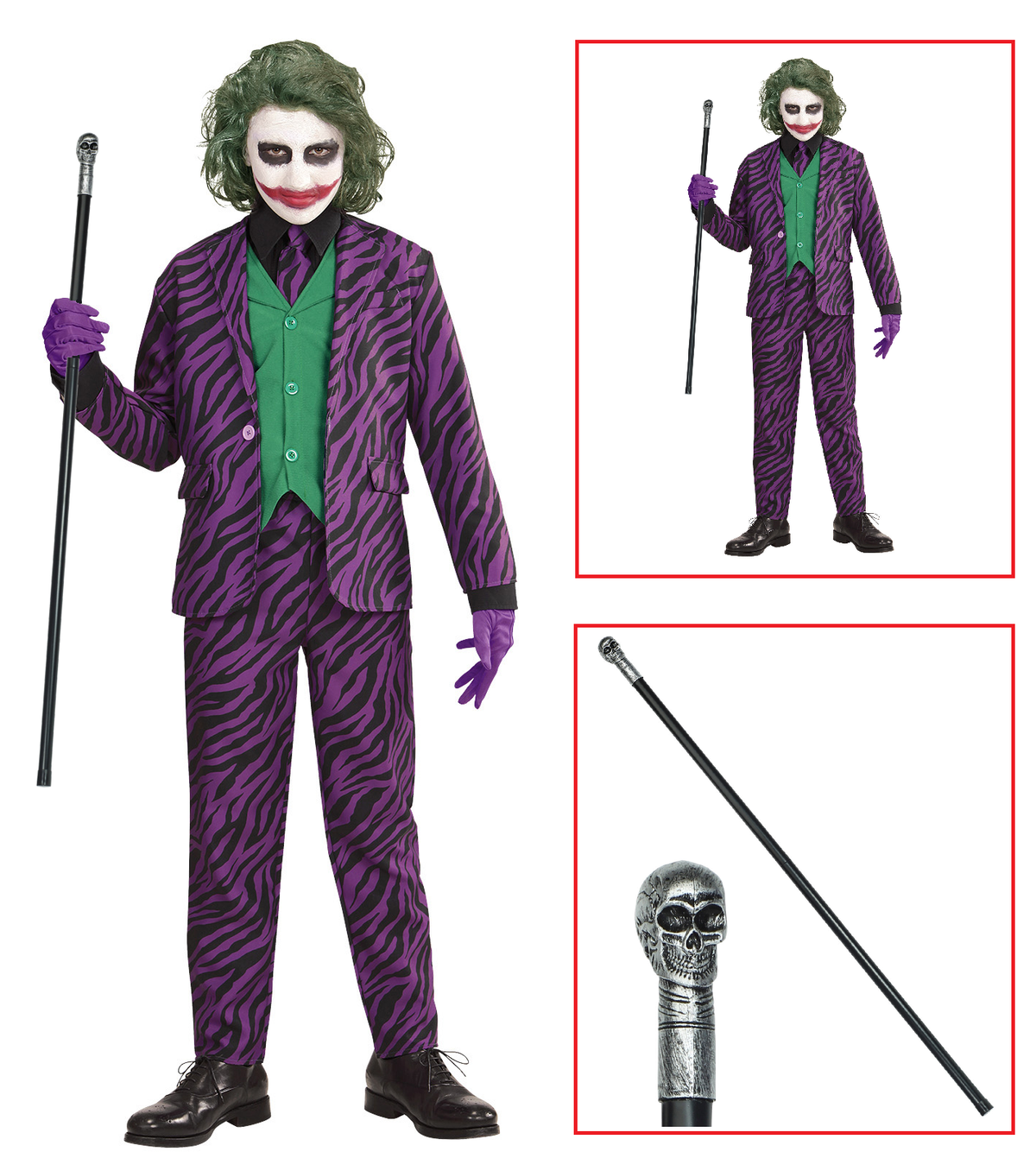 Costume con Accessori Evil Clown Abito Bastone con Teschio 105 CM Travestimento Halloween 14/16 Anni - 1931+07603