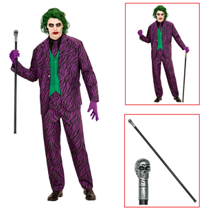 Costume con Accessori Evil Clown Abito Bastone con Teschio 105 CM Travestimento Halloween Adulto S - 1931+07603