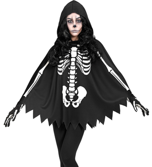 Costume da Scheletro Travestimento per Adulti Poncho con Cappuccio Halloween - 48154
