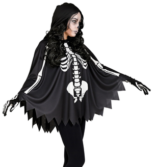 Costume da Scheletro Travestimento per Adulti Poncho con Cappuccio Halloween - 48154