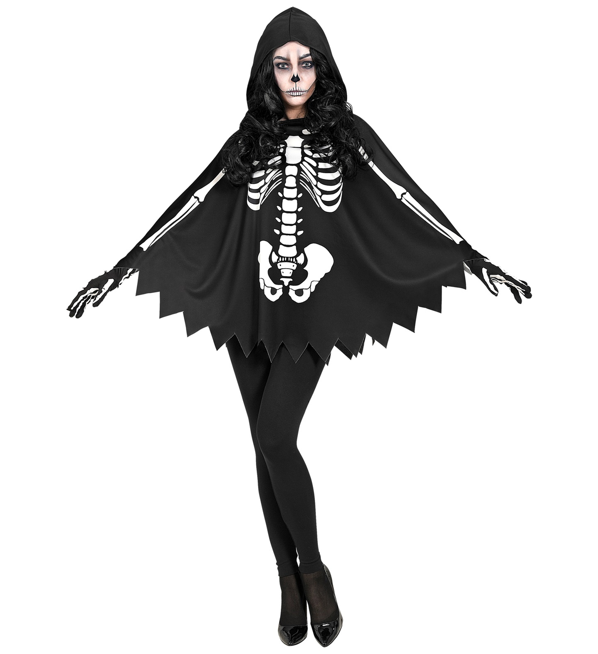 Costume da Scheletro Travestimento per Adulti Poncho con Cappuccio Halloween - 48154