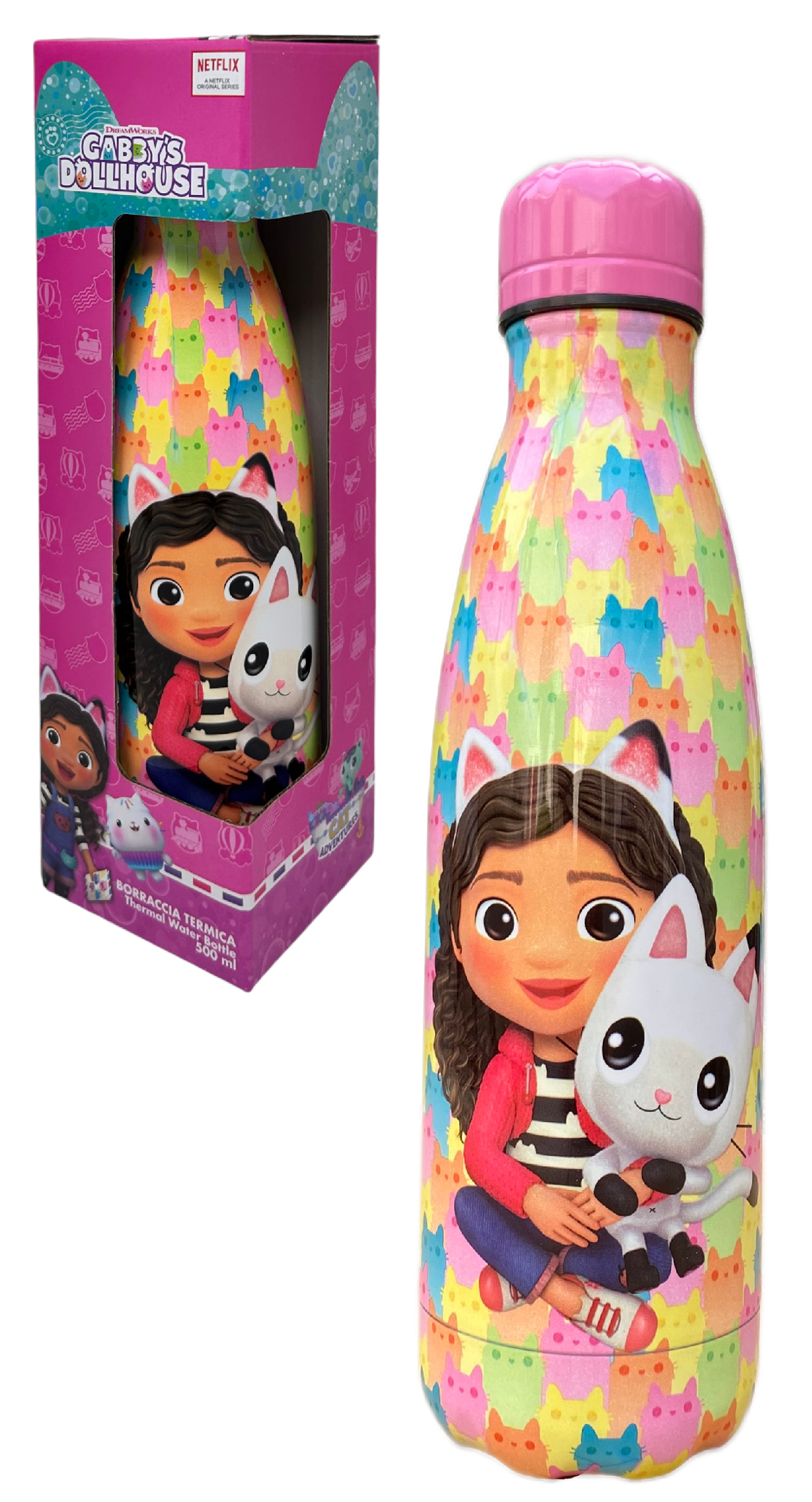 Bottiglia Termica in Acciaio Inossidabile Gabby's Dollhouse con Tappo Svitabile 500 Ml - O07881te/m