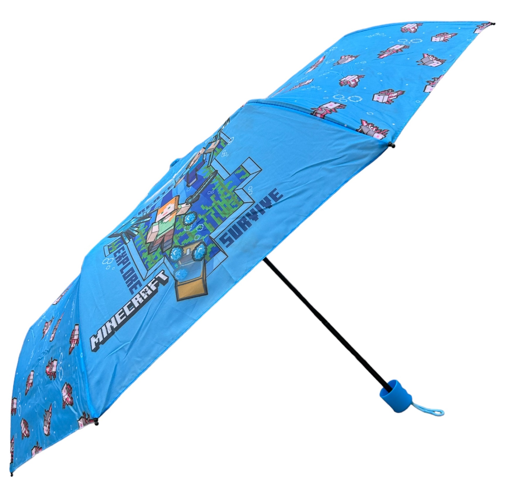 Set Pioggia Mantellina + Ombrello Pieghevole Minecraft 4/5 Anni Bambino - K04381mc+k04378mc