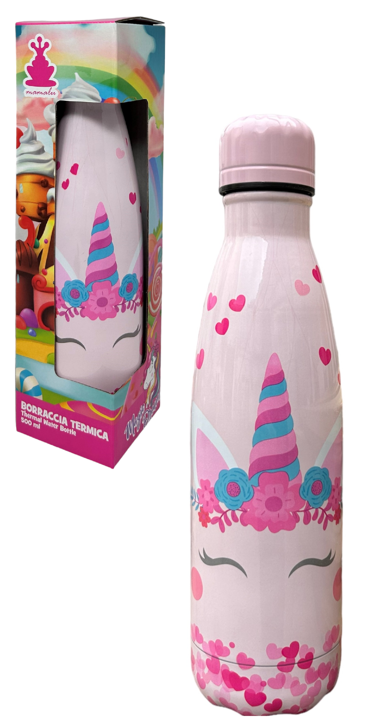 Bottiglia Termica in Acciaio Inossidabile Unicorno con Tappo Svitabile 500 Ml - X07883te/1