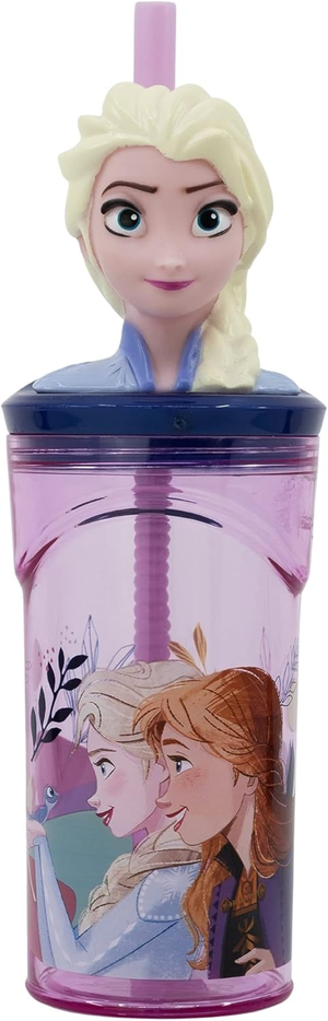 Bicchiere con Cannuccia Ripiegabile Frozen DISNEY Personaggio Elsa 3d Bpa Free 360 Ml - 74266