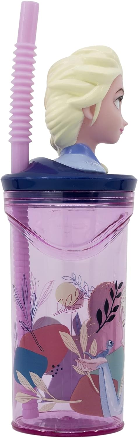 Bicchiere con Cannuccia Ripiegabile Frozen DISNEY Personaggio Elsa 3d Bpa Free 360 Ml - 74266