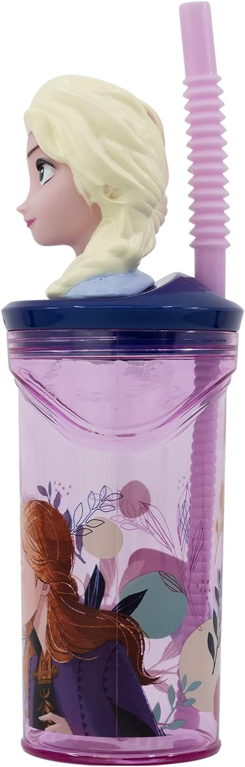 Bicchiere con Cannuccia Ripiegabile Frozen DISNEY Personaggio Elsa 3d Bpa Free 360 Ml - 74266
