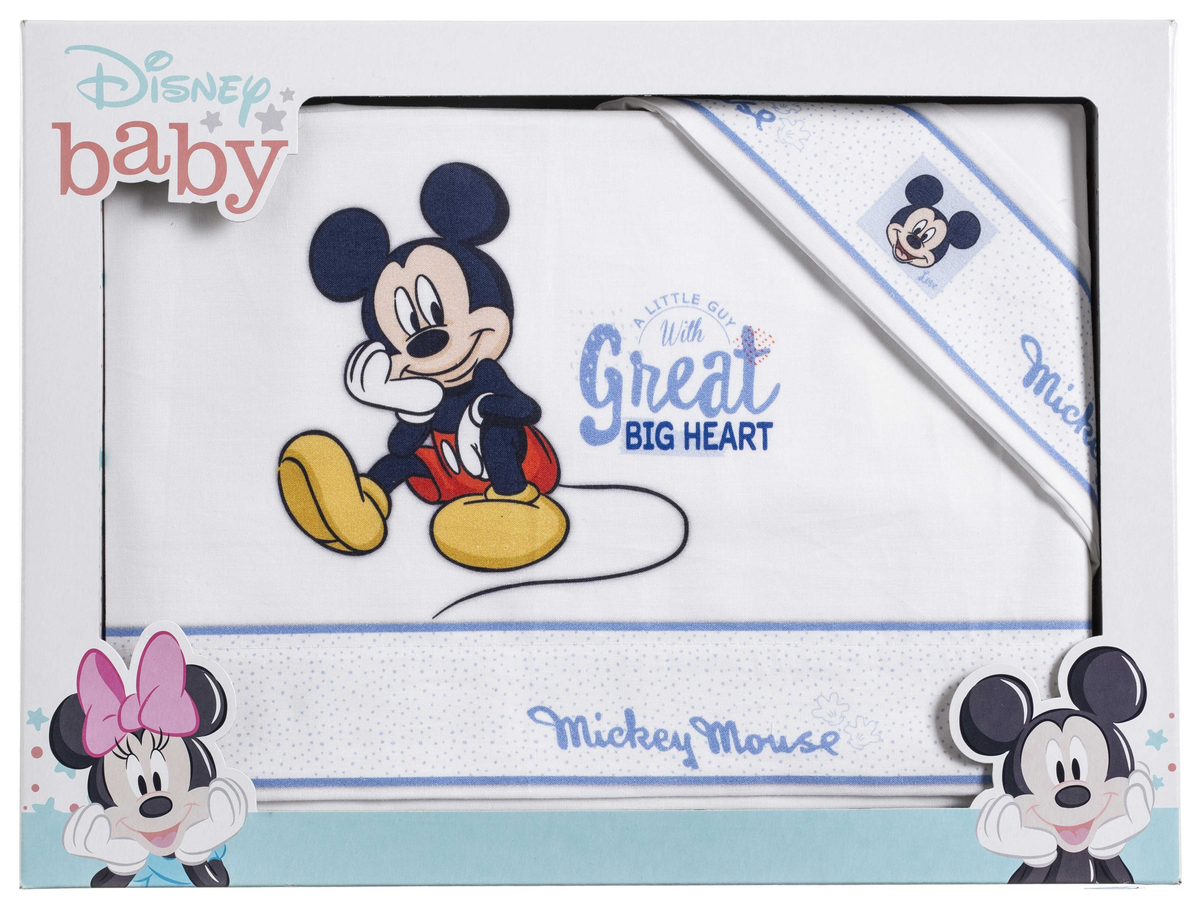 Completo Culla Carrozzina Topolino DISNEY 3 Pezzi Federa Copriletto Lenzuola - Ec0233wd