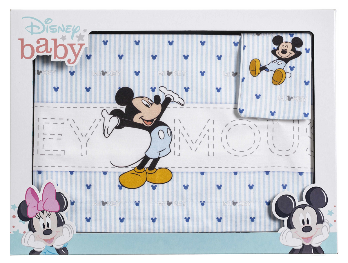 Completo Lettino Culla Topolino DISNEY 3 Pezzi Federa Copriletto Lenzuola - El0232wd