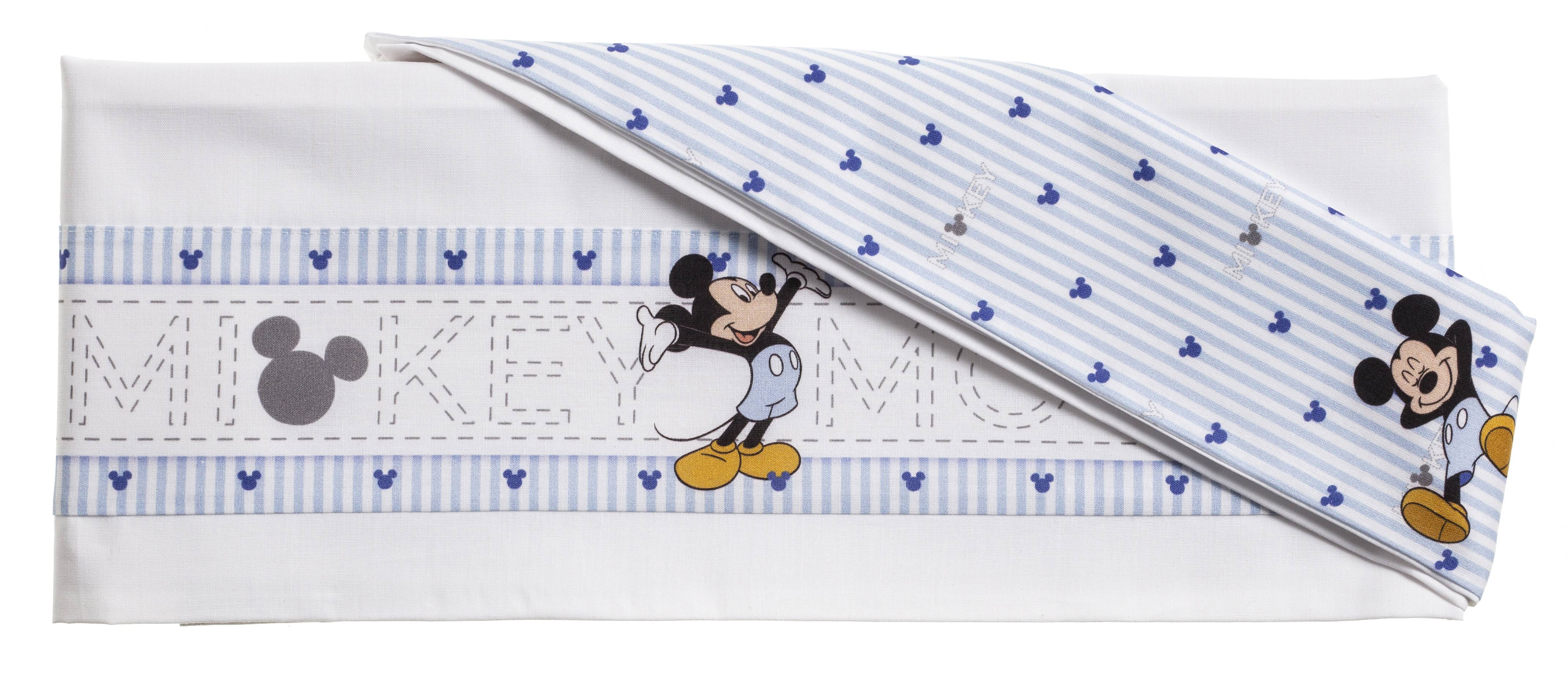 Completo Lettino Culla Topolino DISNEY 3 Pezzi Federa Copriletto Lenzuola - El0232wd
