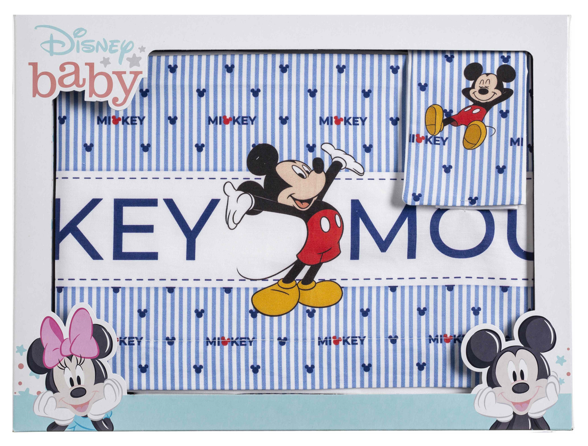 Completo Lettino Culla Topolino DISNEY 3 Pezzi Federa Copriletto Lenzuola - El0232wd