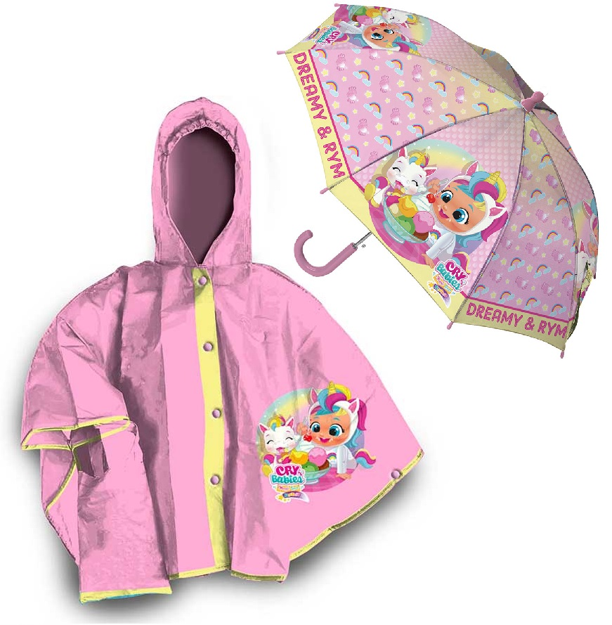 Set Pioggia Mantellina + Ombrello Cry Babies Bamboline 5/6 Anni Bambina - Cb2486mc+cb2485mc