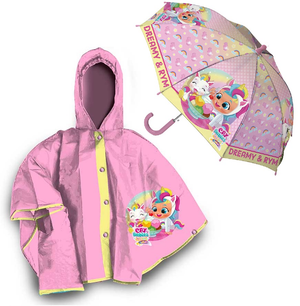 Set Pioggia Mantellina + Ombrello Cry Babies Bamboline 5/6 Anni Bambina - Cb2486mc+cb2485mc
