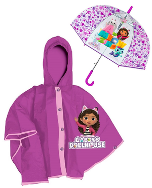 Set Pioggia Mantellina + Ombrello a Cupola Gabby's Dollhouse 3/4 Anni Bambina - O0764mc+o0795mc
