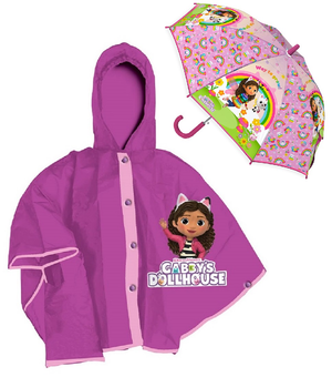 Set Pioggia Mantellina + Ombrello Gabby's Dollhouse 5/6 Anni Bambina - O0764mc+o0794mc