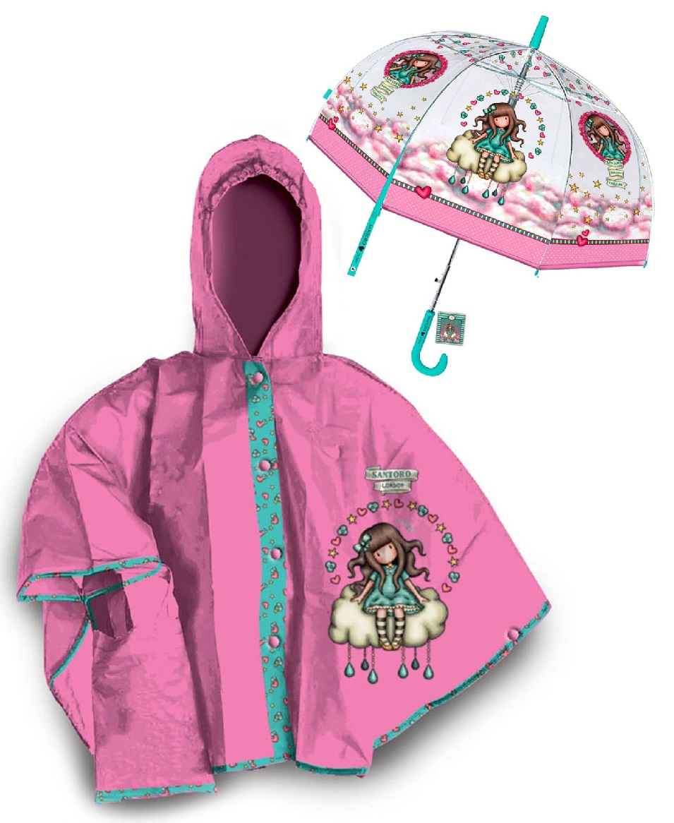 Set Pioggia Mantellina + Ombrello Gorjuss 4/5 Anni Bambina - Gr5743mc+gr742mc