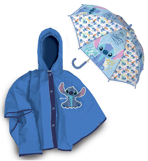 Set Pioggia Mantellina + Ombrello Stitch DISNEY 3/4 Anni Bambina - D06495mc+d06492mc