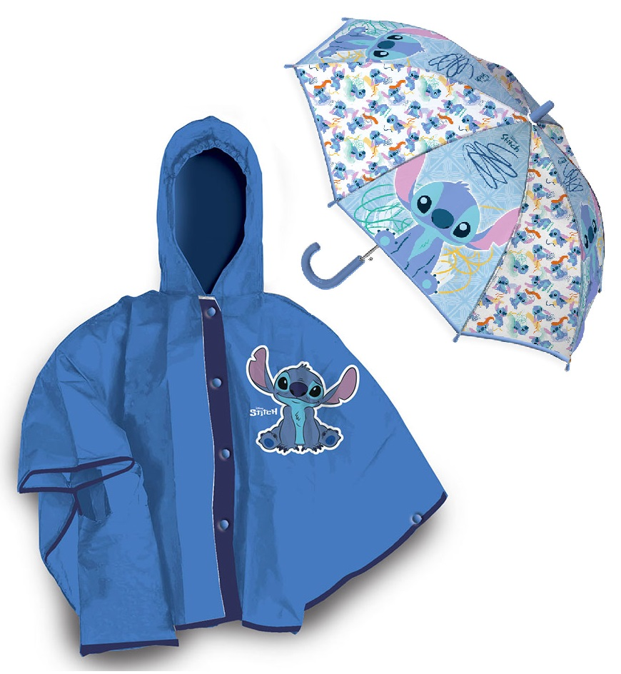 Set Pioggia Mantellina + Ombrello Stitch DISNEY 5/6 Anni Bambina - D06495mc+d06492mc