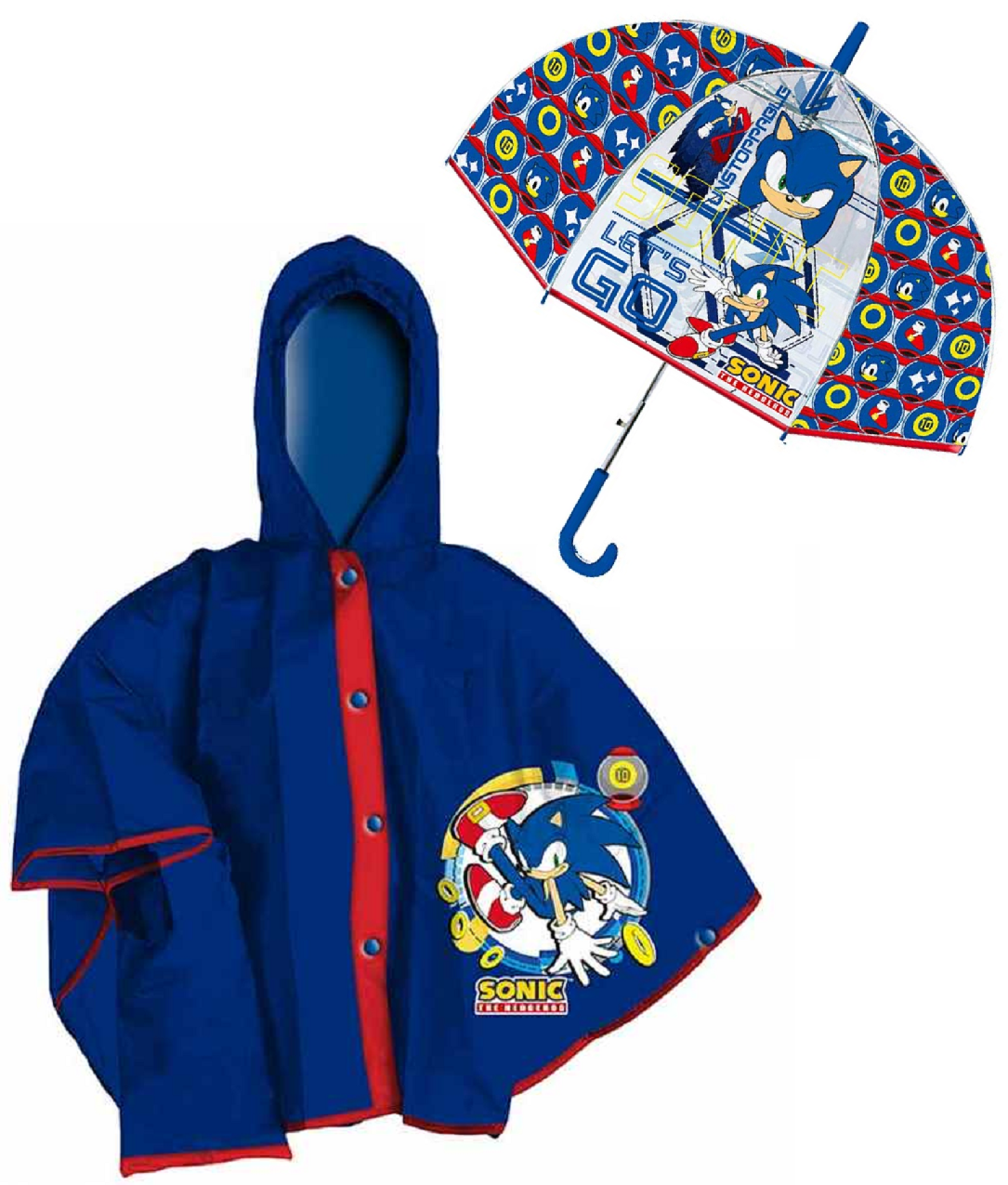 Set Pioggia Mantellina + Ombrello a Cupola Sonic 4/5 Anni Bambino - Sn4389mc+sn4388mc