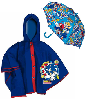 Set Pioggia Mantellina + Ombrello Sonic 4/5 Anni Bambino - Sn4389mc+sn4387mc