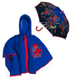 Set Pioggia Mantellina + Ombrello Spiderman MARVEL 5/6 Anni Bambino - M06510mc+m06508mc