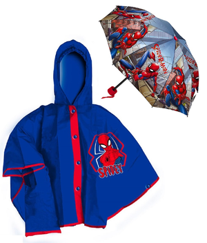 Set Pioggia Mantellina + Ombrello Pieghevole Spiderman MARVEL 3/4 Anni Bambino - M06510mc+m04605mc