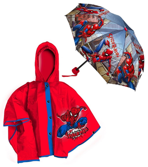 Set Pioggia Mantellina + Ombrello Pieghevole Spiderman MARVEL 7/8 Anni Bambino - M04609mc+m04605mc