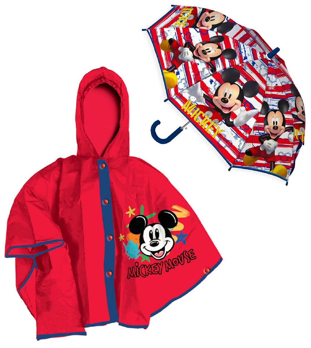Set Pioggia Mantellina + Ombrello Topolino DISNEY 3/4 Anni Bambino - D07575mc+d04552mc