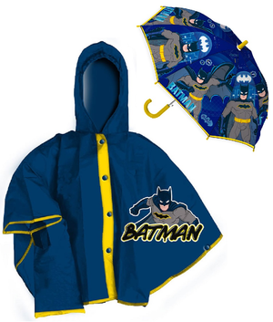 Set Pioggia Mantellina + Ombrello Batman 3/4 Anni Bambino - L04575mc+l04573mc