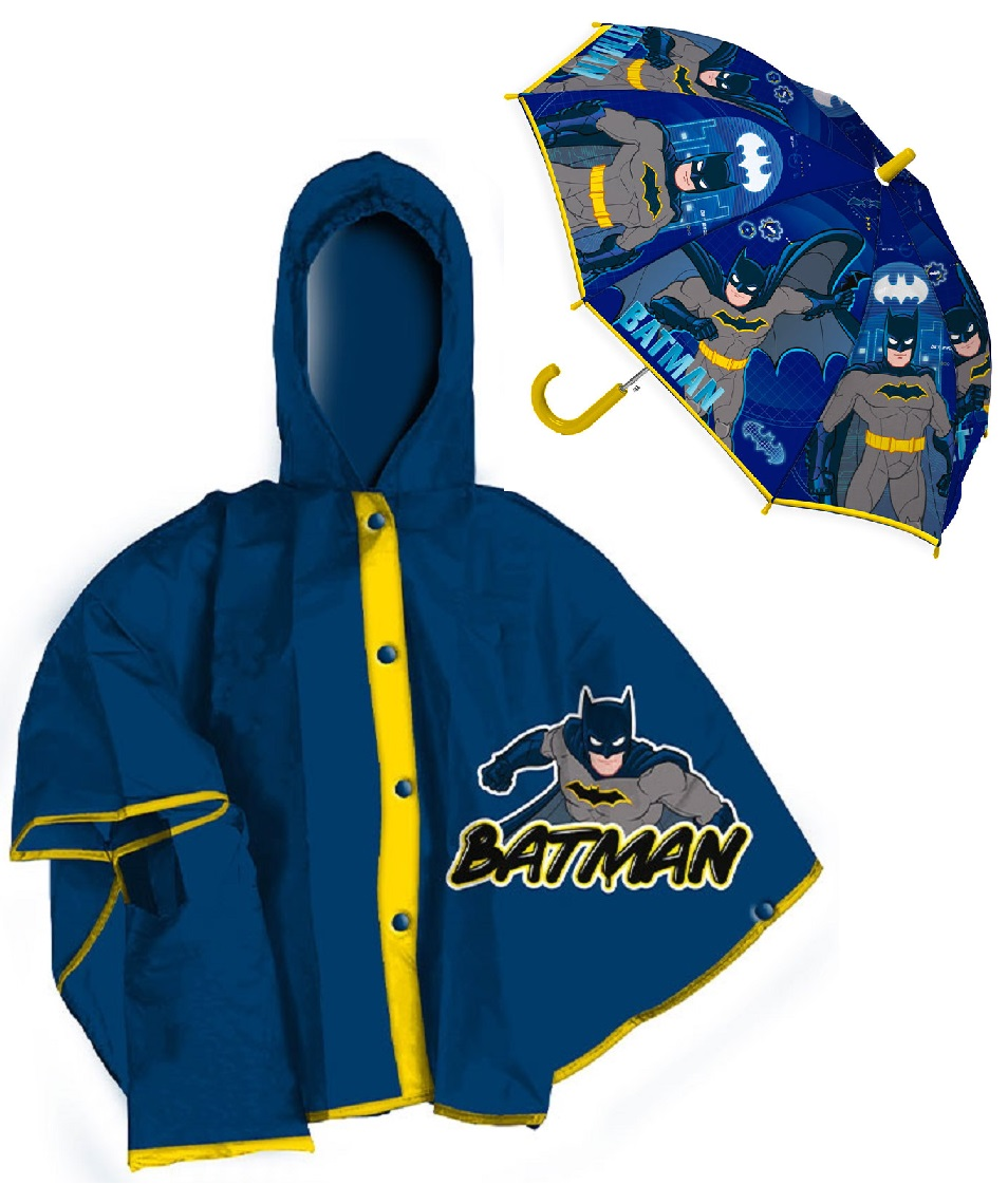 Set Pioggia Mantellina + Ombrello Batman 3/4 Anni Bambino - L04575mc+l04573mc