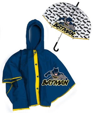 Set Pioggia Mantellina + Ombrello a Cupola Batman 3/4 Anni Bambino - L04575mc+l04574mc