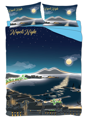 Completo Lenzuola Matrimoniali Golfo di Napoli di Notte Set Lenzuola Federe 100% Cotone - Nap-0988