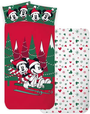 Completo Lenzuola Minnie e Topolino Natale DISNEY Sottolenzuola Lenzuola Federa Letto Singolo