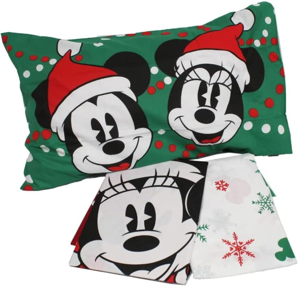 Completo Lenzuola Minnie e Topolino Natale DISNEY Sottolenzuola Lenzuola Federa Letto Singolo