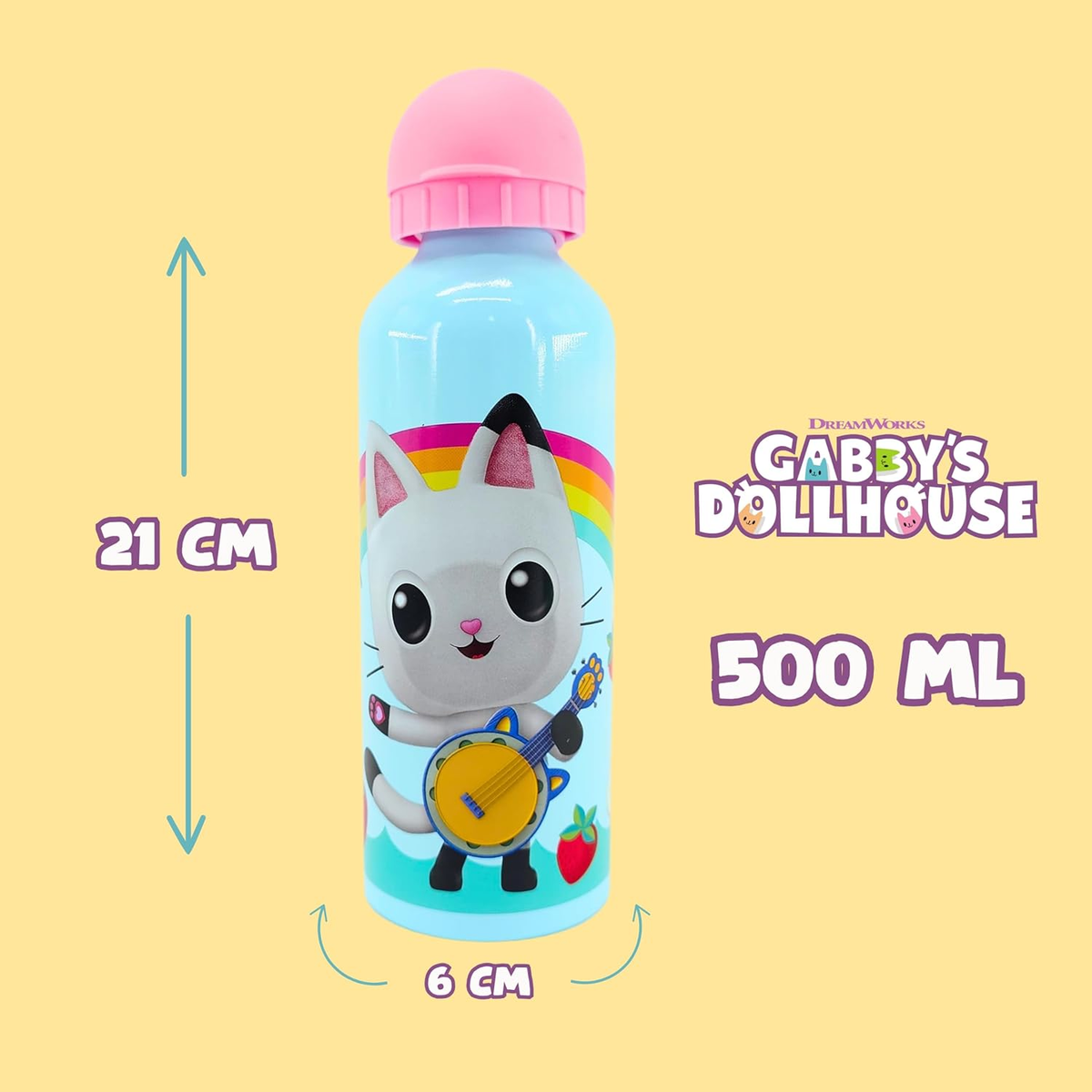 Borraccia in Alluminio Gabby's Dollhouse con Beccuccio e Coperchio 500 Ml - Gd00009/r