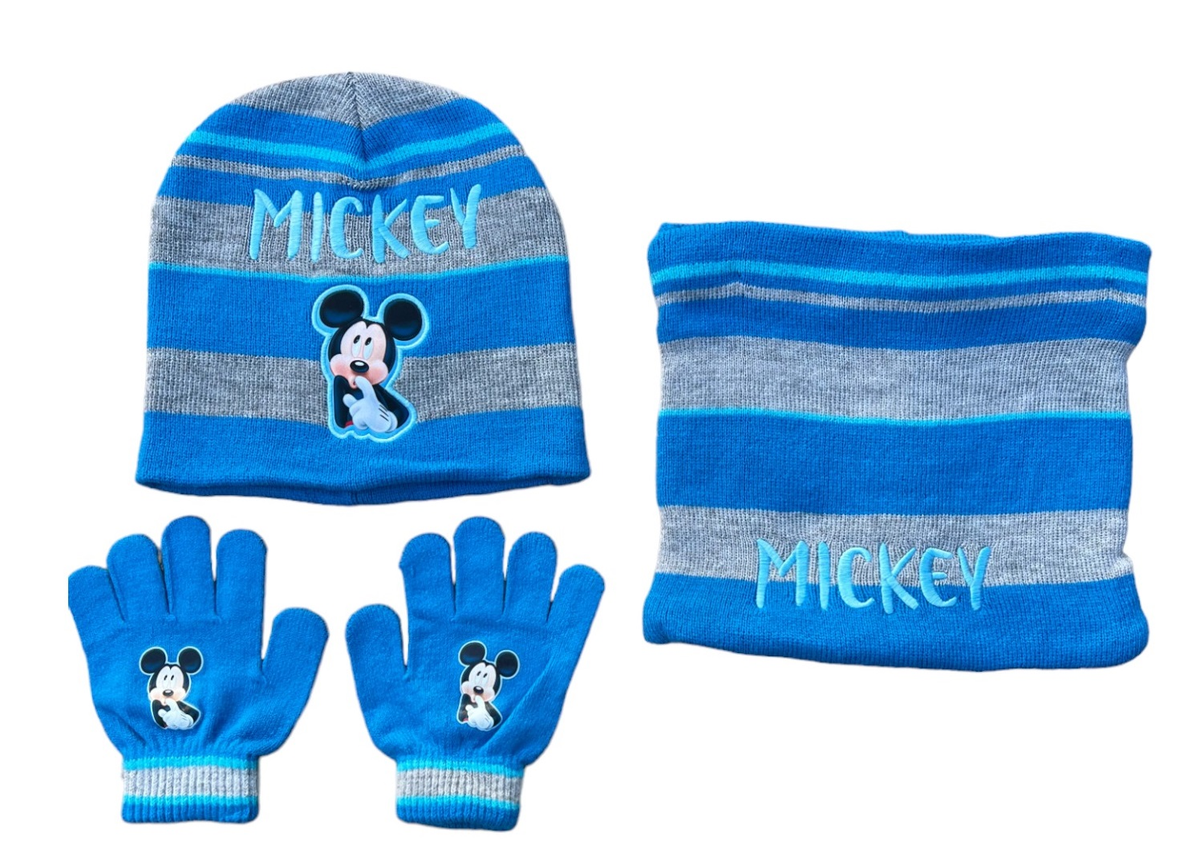Cappello Invernale Scaldacollo Guanti Topolino DISNEY 3 Pz Taglia Unica - Mic22-2386celeste
