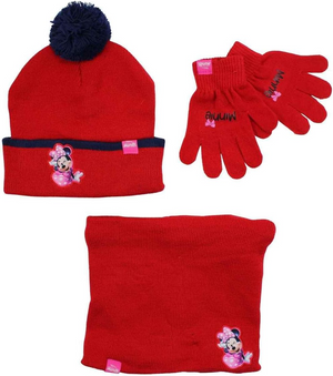 Cappello Invernale con Pon Pon Scaldacollo Guanti Minnie DISNEY 3 Pz Taglia Unica - Min22-2394