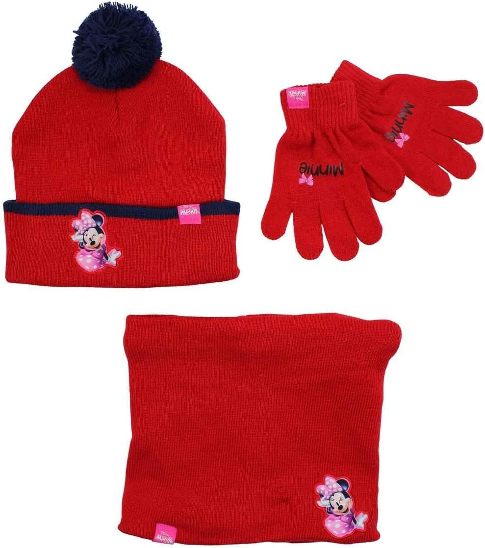 Cappello Invernale con Pon Pon Scaldacollo Guanti Minnie DISNEY 3 Pz Taglia Unica - Min22-2394