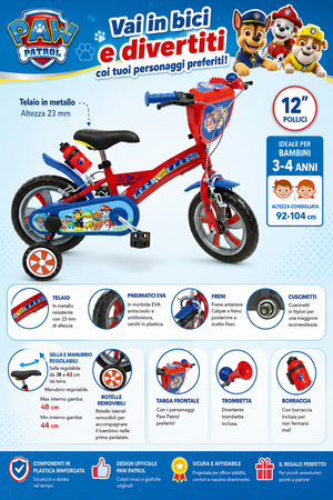 Bicicletta Paw Patrol 12" Età 3/4 Anni Bici con Rotelle - 34587