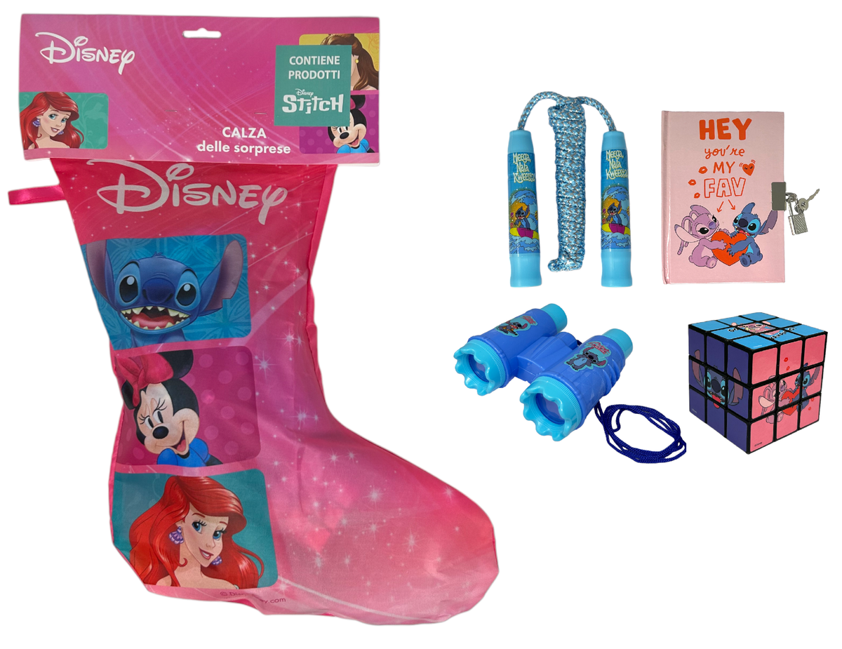 Calza Della Befana con Accessori Stitch e Angel DISNEY Calzettone con 4 Giochi per Bambini - Lst1012-G