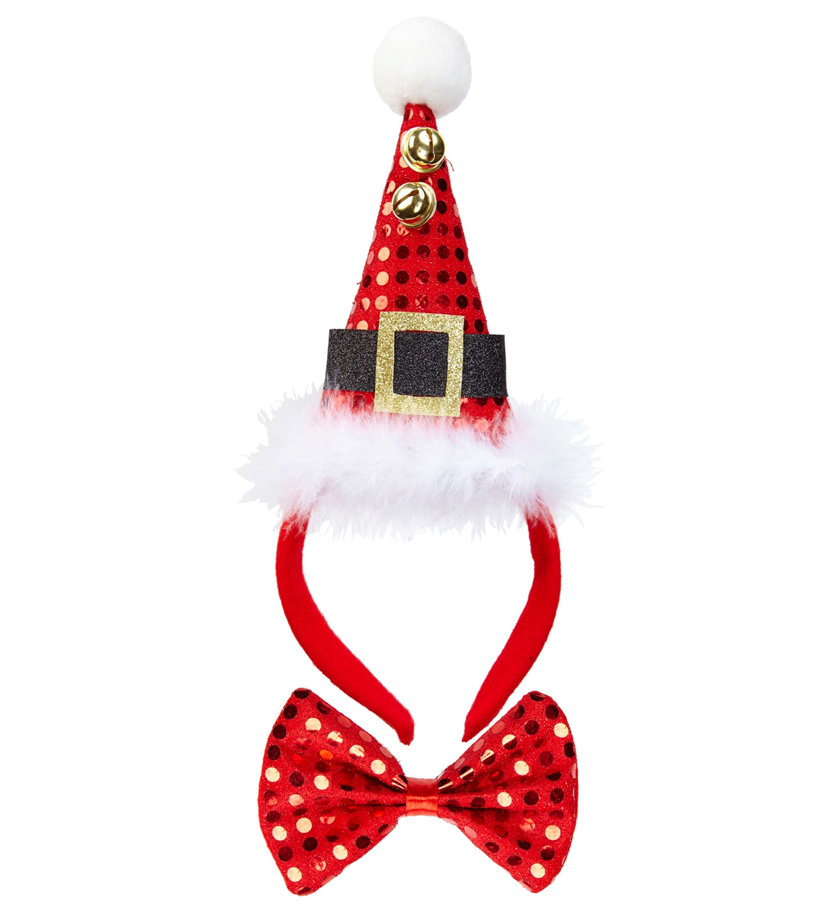 Cerchietto Mini Cappello e Papillon + Campanelline Accessorio Abito Vestito Travestimento Natale Carnevale
